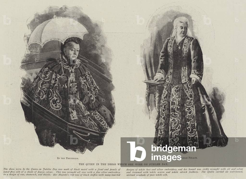 The Queen in the Dress which she wore on Jubilee Day (litho)
