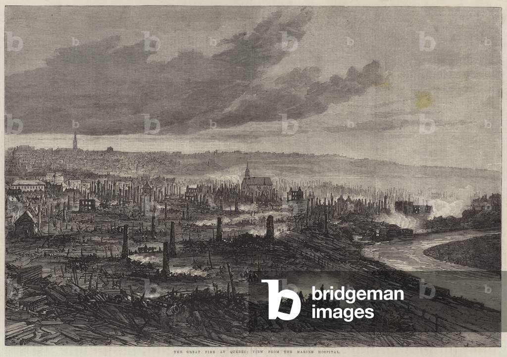 The Great Fire at Quebec, View from the Marine Hospital (engraving)