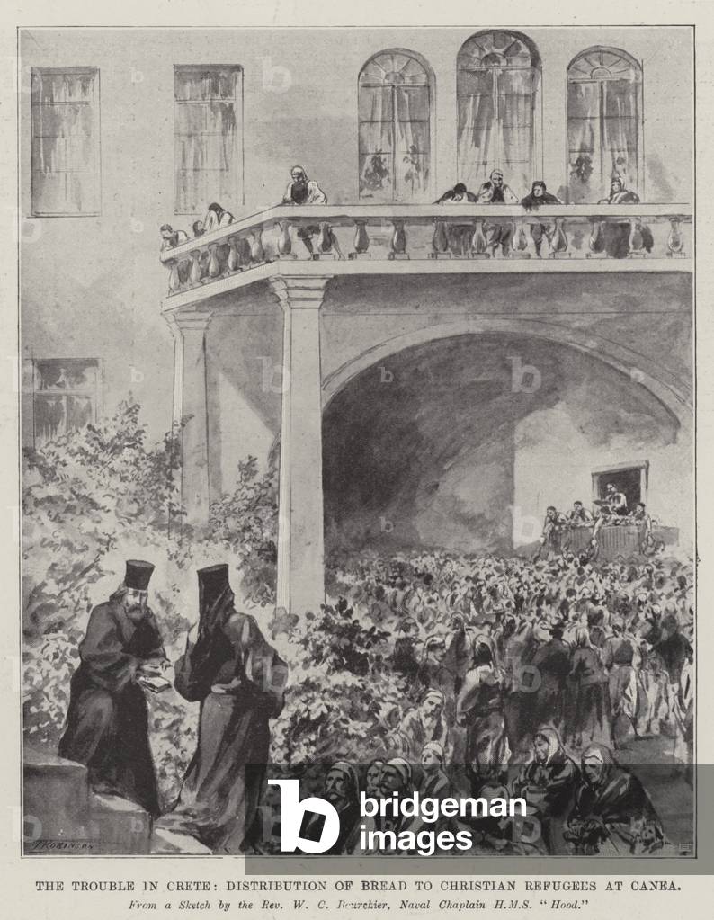 The Trouble in Crete, Distribution of Bread to Christian Refugees at Canea (litho)