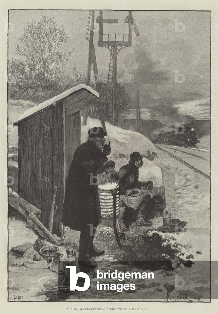 The Signalman's Christmas Dinner on the Railway Line (engraving)
