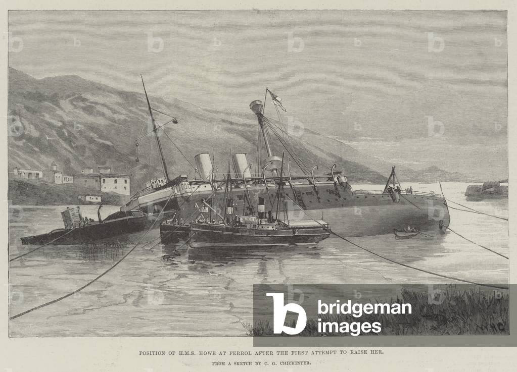 Position of HMS Howe at Ferrol after the First Attempt to raise her (engraving)