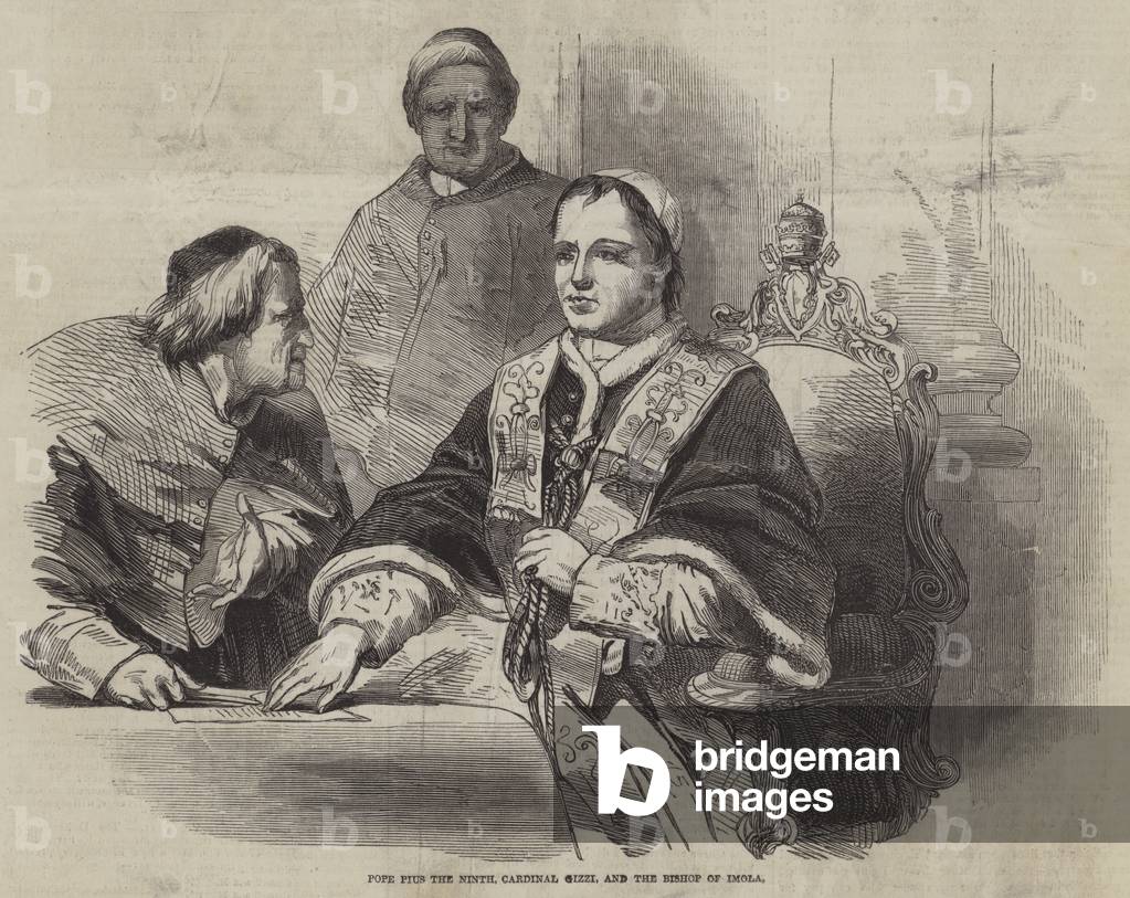 Pope Pius the Ninth, Cardinal Gizzi, and the Bishop of Imola (engraving)