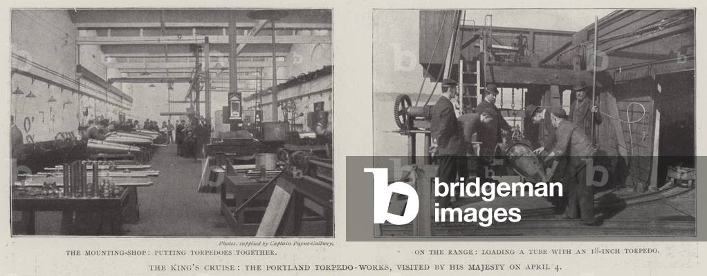 The King's Cruise, the Portland Torpedo-Works, visited by His Majesty on 4 April (b/w photo)