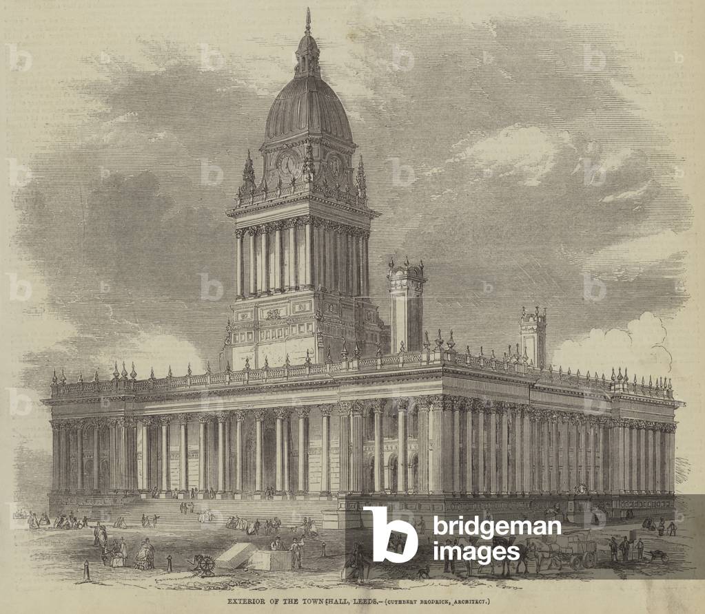 Exterior of the Town Hall, Leeds, Cuthbert Brodrick, Architect (engraving)