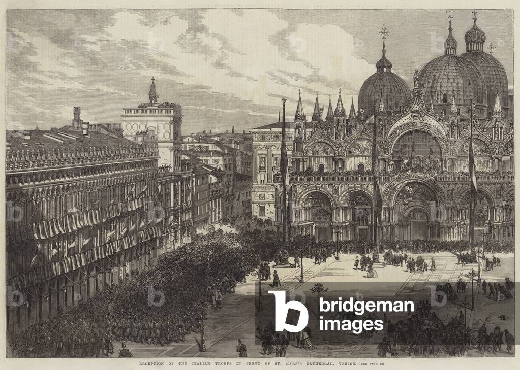 Reception of the Italian Troops in front of St Mark's Cathedral, Venice (engraving)