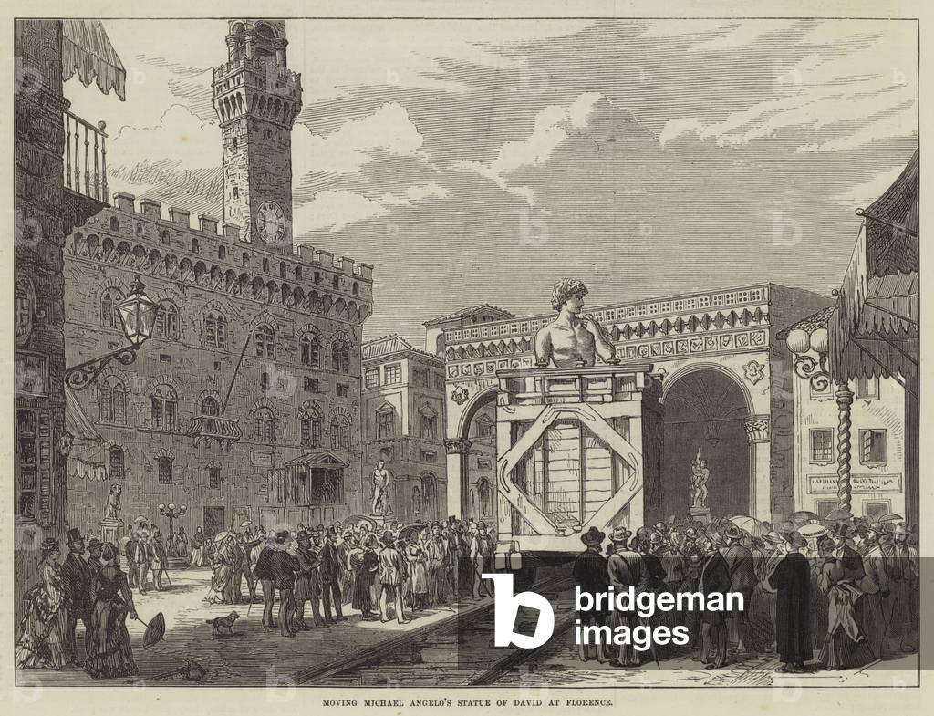 Moving Michael Angelo's Statue of David at Florence (engraving)