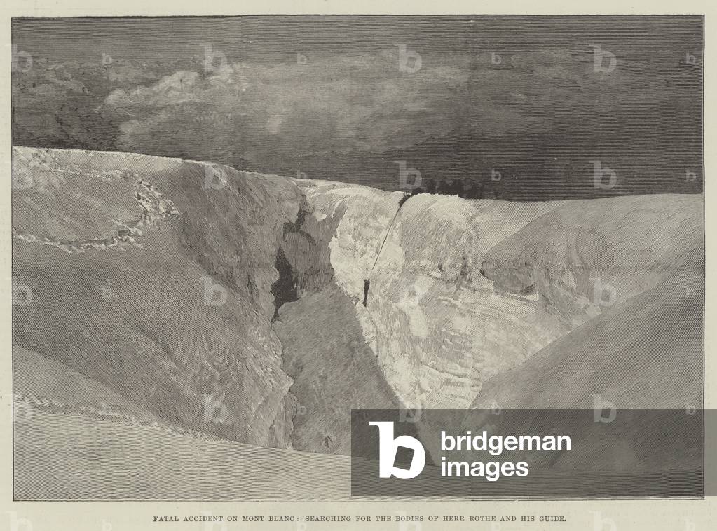 Fatal Accident on Mont Blanc, searching for the Bodies of Herr Rothe and his Guide (engraving)