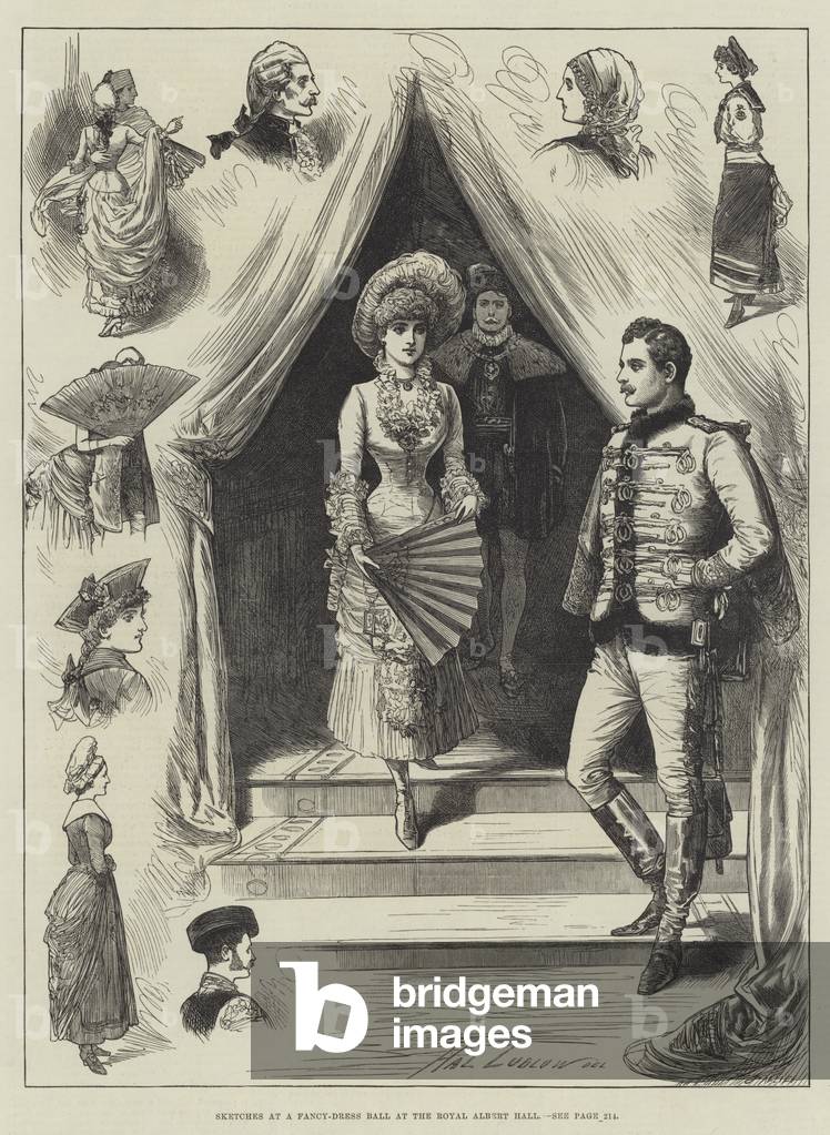 Sketches at a Fancy-Dress Ball at the Royal Albert Hall (engraving)