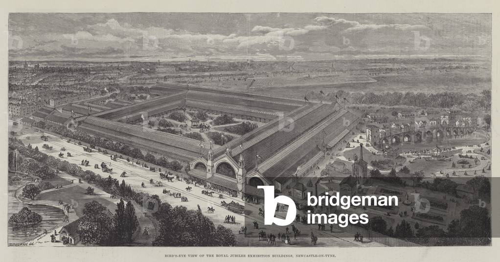 Bird's-Eye View of the Royal Jubilee Exhibition Buildings, Newcastle-on-Tyne (engraving)