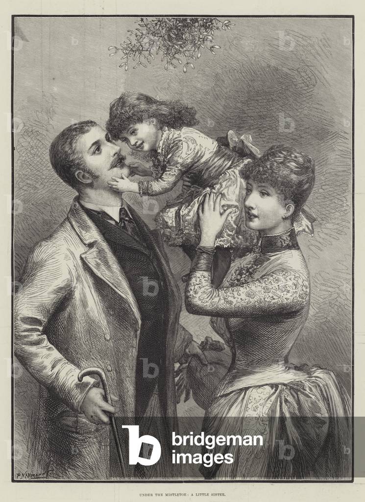 Under the Mistletoe, a Little Sister (engraving)