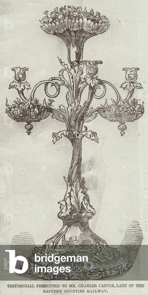 Testimonial presented to Mr Charles Capper, Late of the Eastern Counties Railway (engraving)