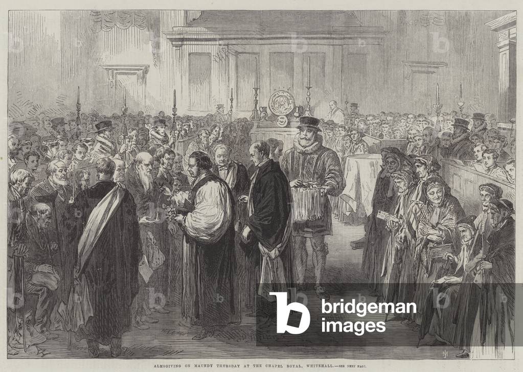 Almsgiving on Maundy Thursday at the Chapel Royal, Whitehall (engraving)