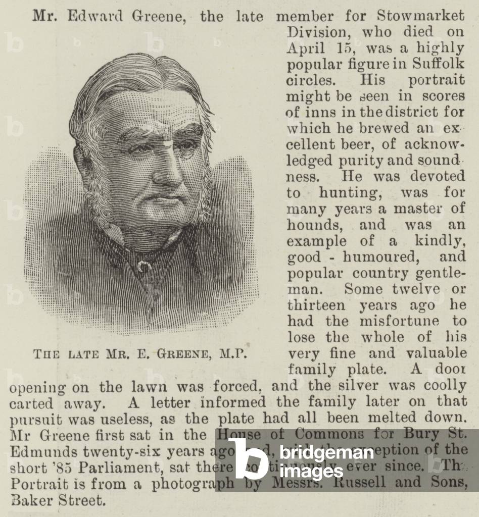 The late Mr E Greene, MP (engraving)