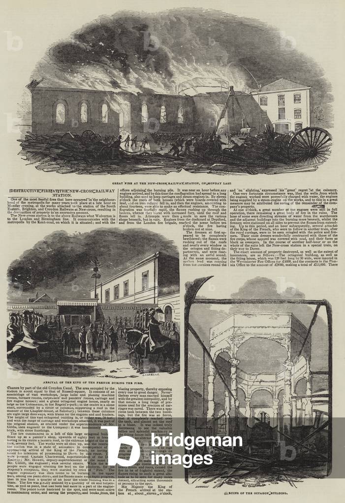 Destructive Fire at the New Cross Railway Station (engraving)