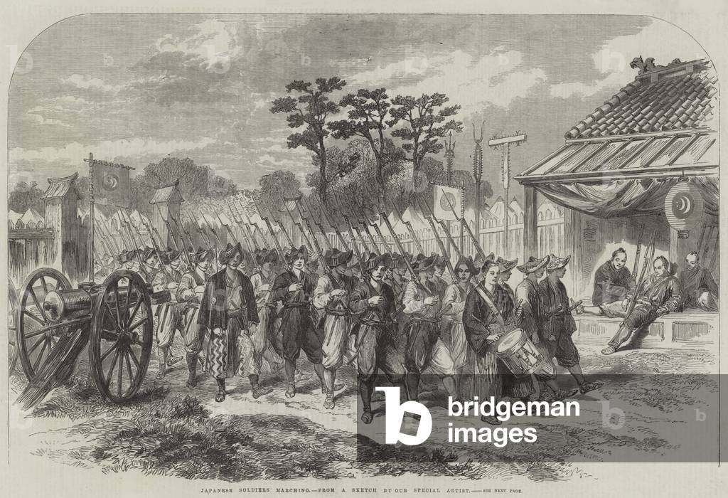 Japanese Soldiers Marching (engraving)
