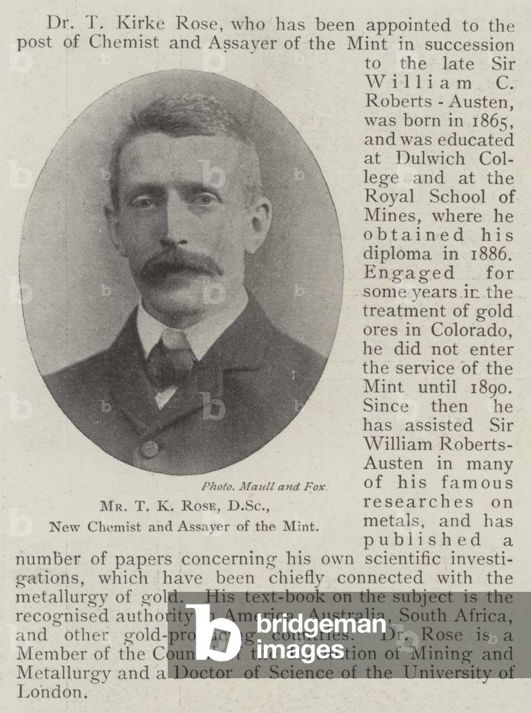 Mr T K Rose, DSc, New Chemist and Assayer of the Mint (b/w photo)