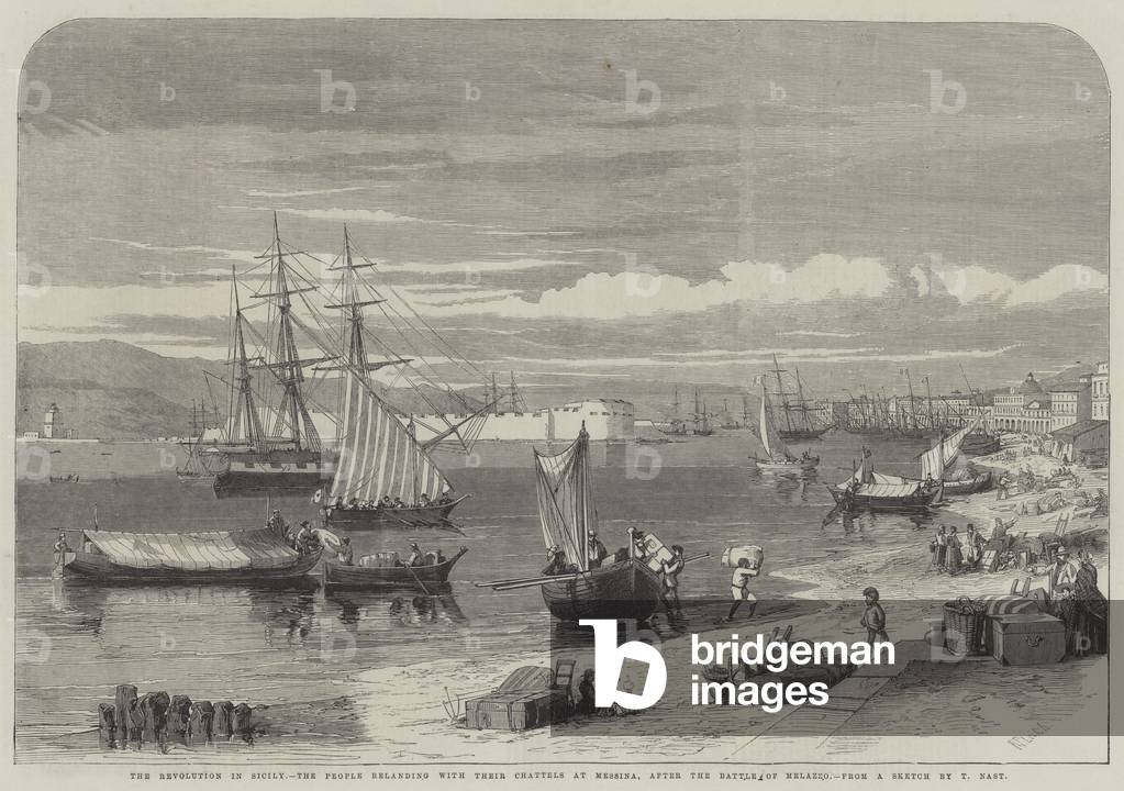 The Revolution in Sicily, the People relanding with their Chattels at Messina, after the Battle of Melazzo (engraving)