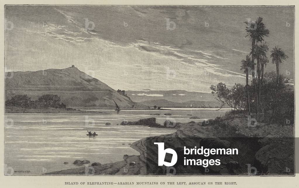 Island of Elephantine, Arabian Mountains on the Left, Assouan on the Right (engraving)