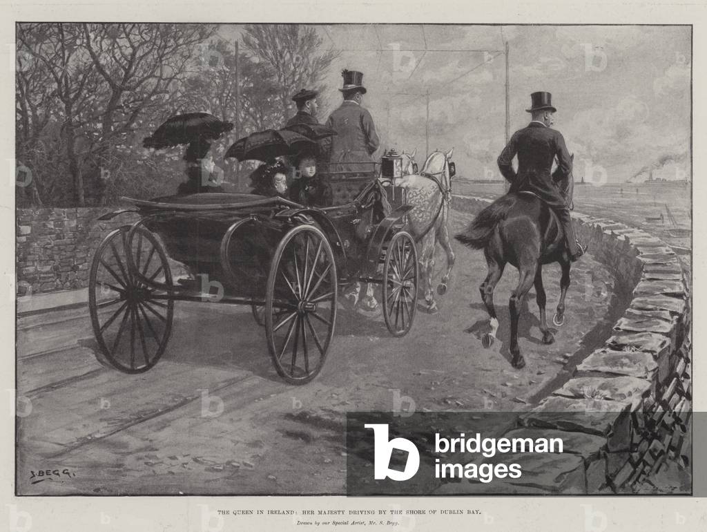 The Queen in Ireland, Her Majesty driving by the Shore of Dublin Bay (litho)