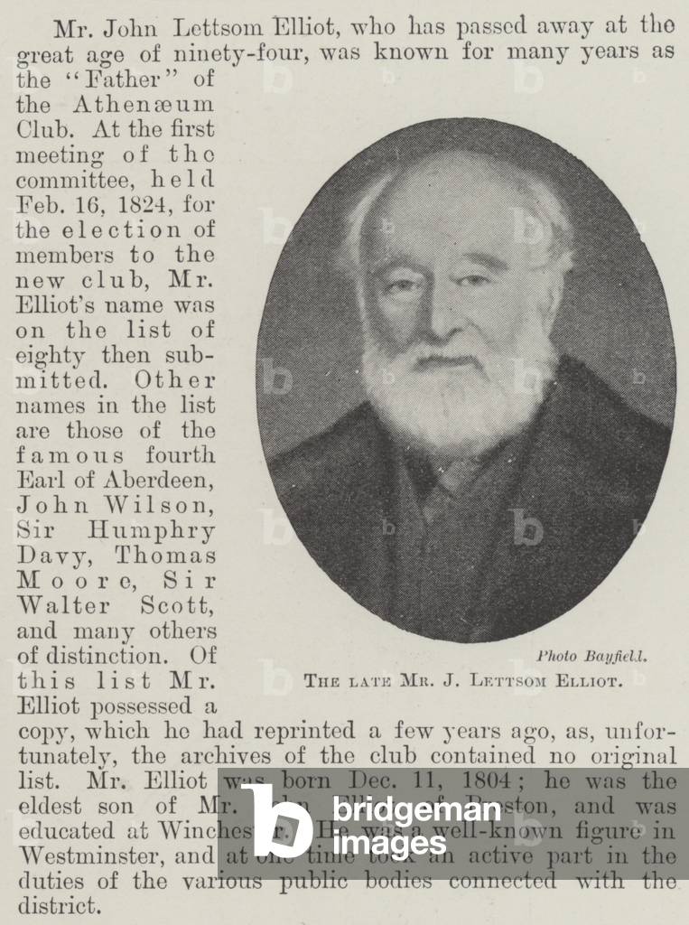 The late Mr J Lettsom Elliot (b/w photo)