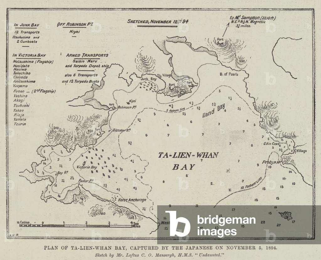 Plan of Ta-Lien-Whan Bay, captured by the Japanese on 5 November 1894 (engraving)