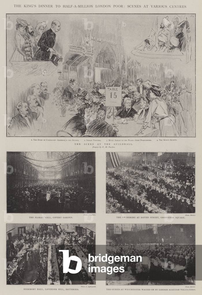 The King's Dinner to Half-a-Million London Poor, Scenes at Various Centres (engraving)