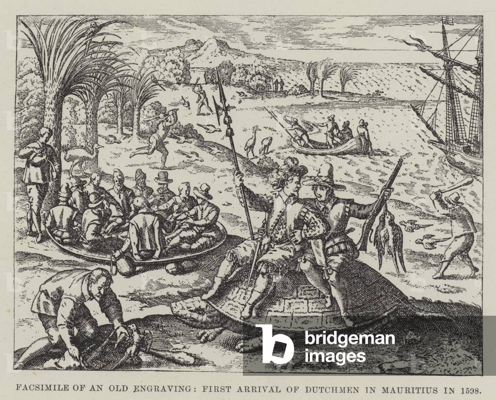 Facsimile of an Old Engraving, First Arrival of Dutchmen in Mauritius in 1598 (engraving)