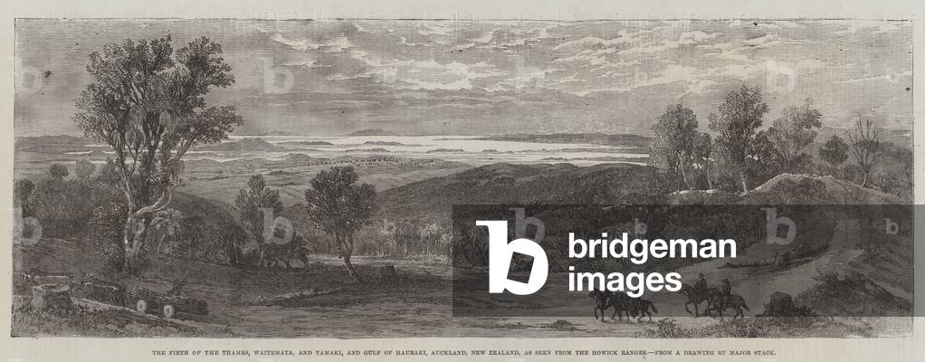 The Firth of the Thames, Waitemata, and Tamaki, and Gulf of Hauraki, Auckland, New Zealand, as seen from the Howick Ranges (engraving)
