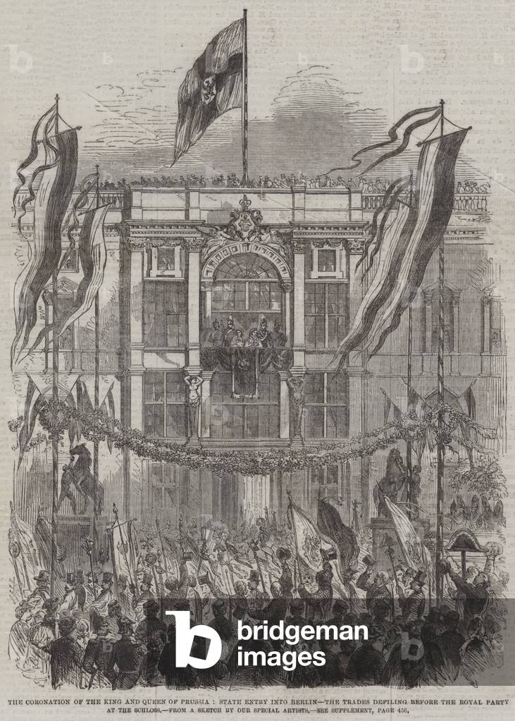 The Coronation of the King and Queen of Prussia, State Entry into Berlin, the Trades defiling before the Royal Party at the Schloss (engraving)