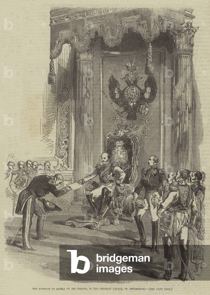 The Emperor of Russia on his Throne, in the Imperial Palace, St Petersburg (engraving)