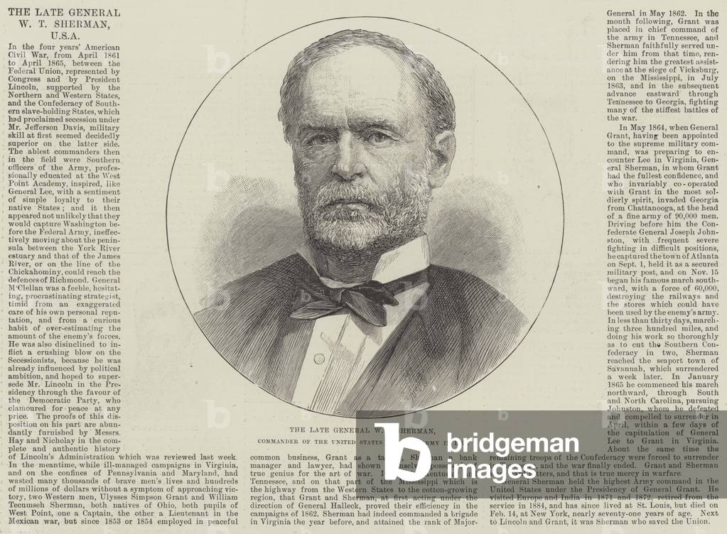 The late General W T Sherman, Commander of the United States Western Army in 1864 (engraving)