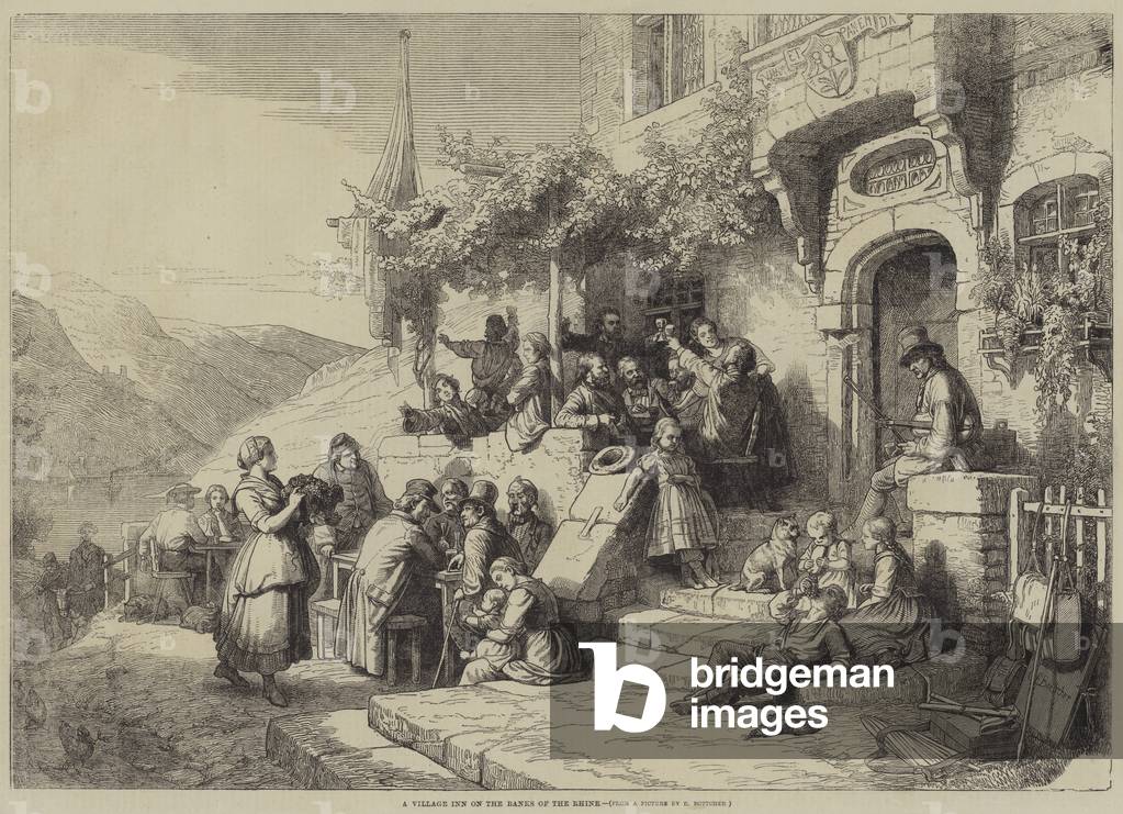 A Village Inn on the Banks of the Rhine (engraving)