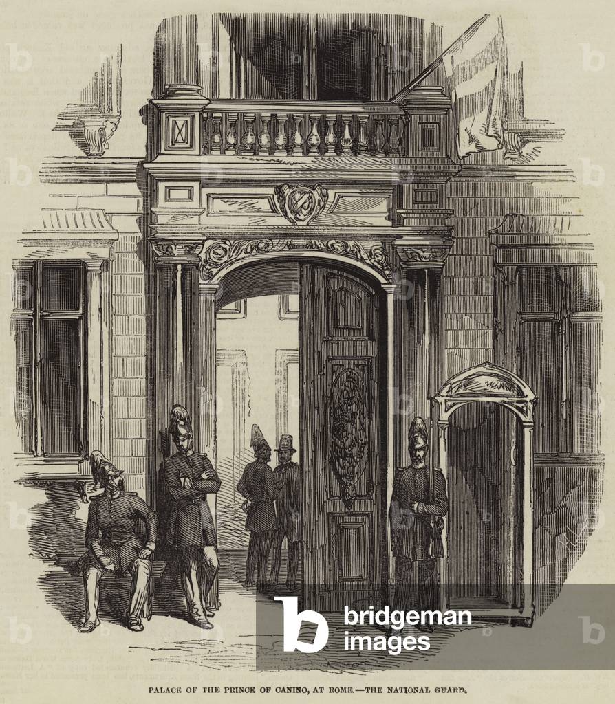 Palace of the Prince of Canino, at Rome, the National Guard (engraving)
