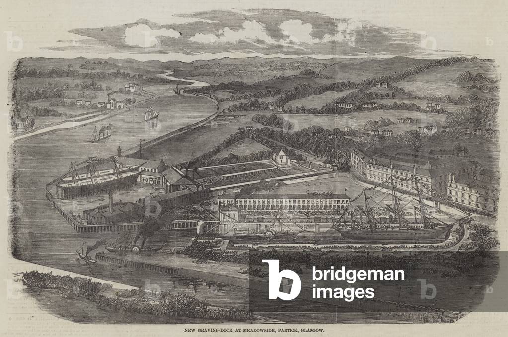 New Graving-Dock at Meadowside, Partick, Glasgow (engraving)