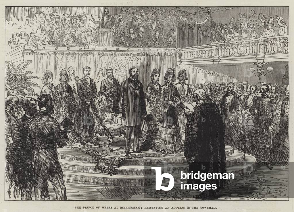 The Prince of Wales at Birmingham, presenting an Address in the Townhall (engraving)