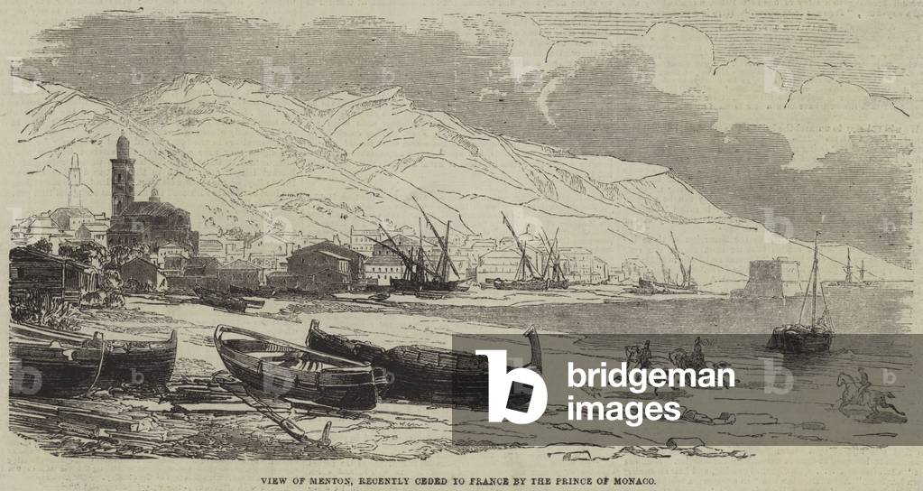 View of Menton, recently ceded to France by the Prince of Monaco (engraving)
