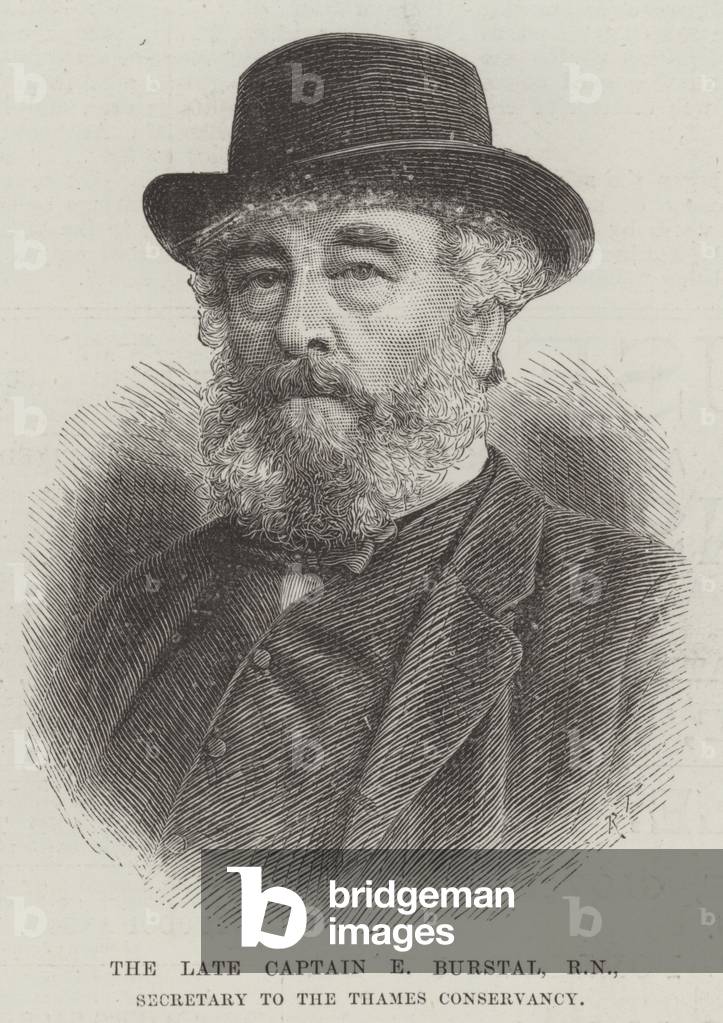 The late Captain E Burstal, RN, Secretary to the Thames Conservancy (engraving)