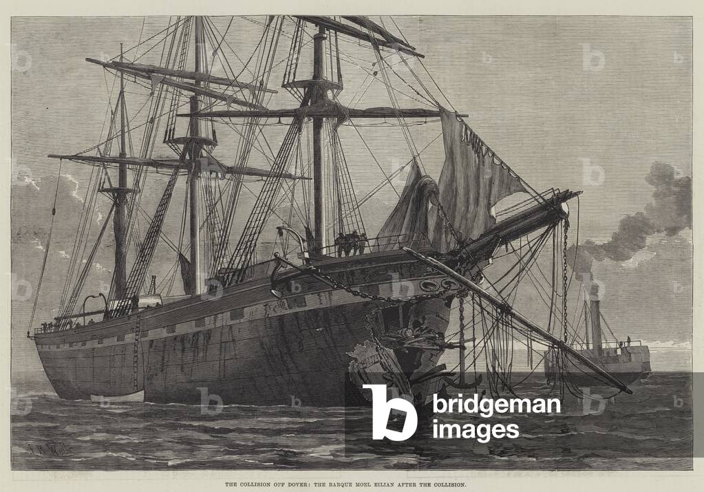 The Collision off Dover, the Barque Moel Eilian after the Collision (engraving)