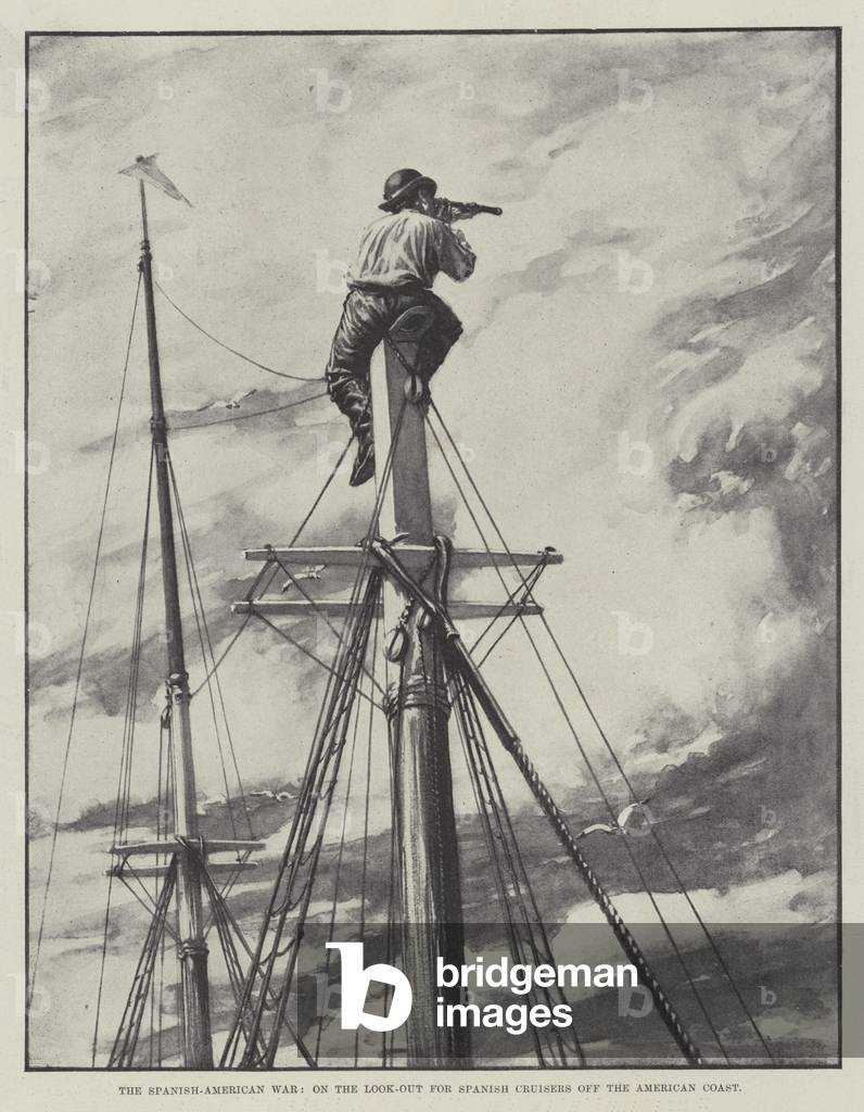 The Spanish-American War, on the Look-out for Spanish Cruisers off the American Coast (litho)