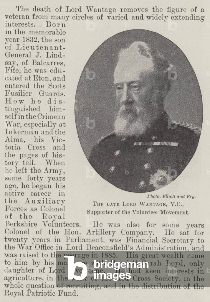 The late Lord Wantage, VC, Supporter of the Volunteer Movement (b/w photo)