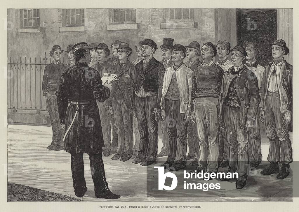 Preparing for War, Three O'Clock Parade of Recruits at Westminster (engraving)