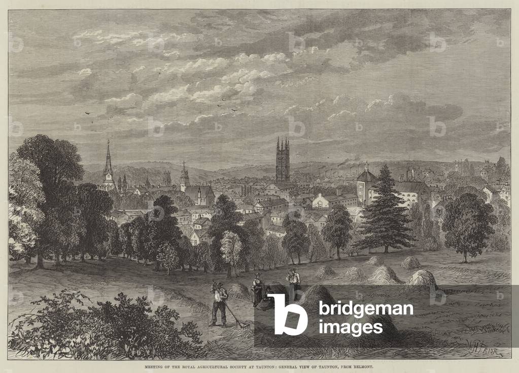 Meeting of the Royal Agricultural Society at Taunton, General View of Taunton, from Belmont (engraving)