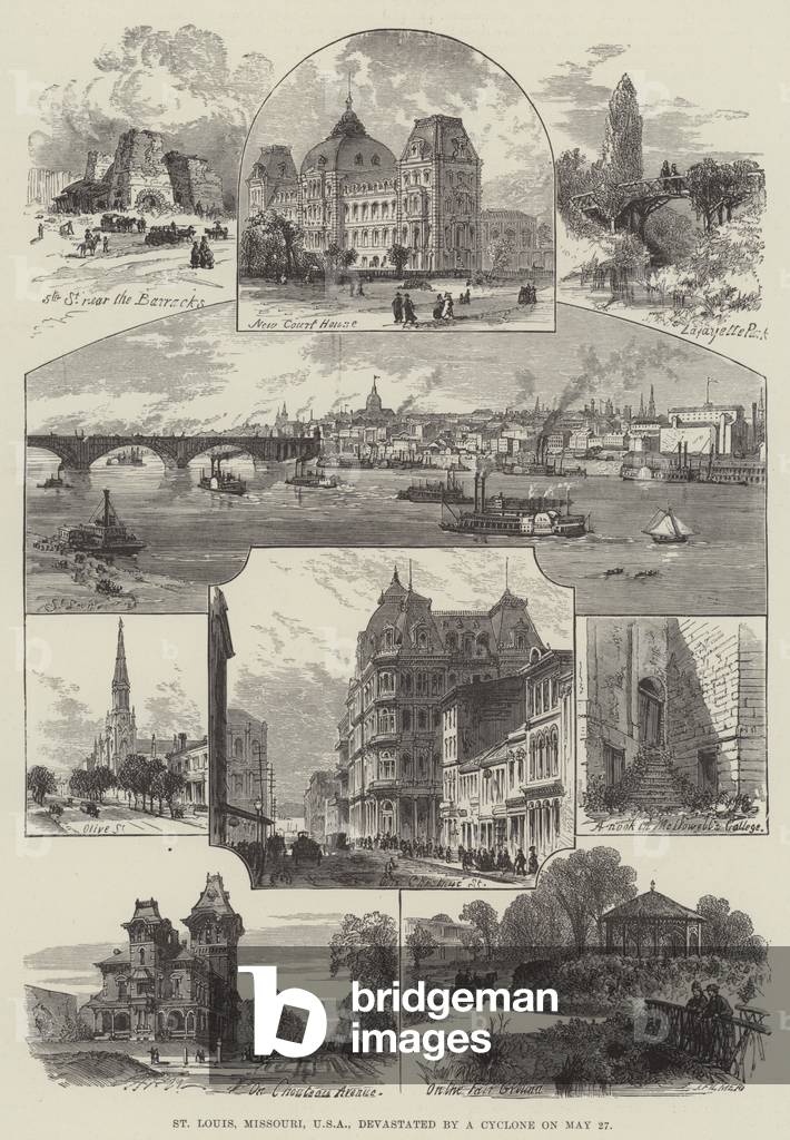 St Louis, Missouri, USA, devastated by a Cyclone on 27 May (engraving)