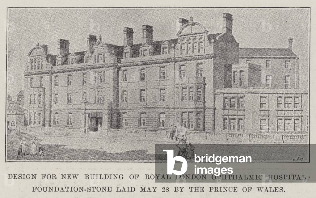 Design for New Building of Royal London Ophthalmic Hospital, Foundation-Stone laid 28 May by the Prince of Wales (engraving)