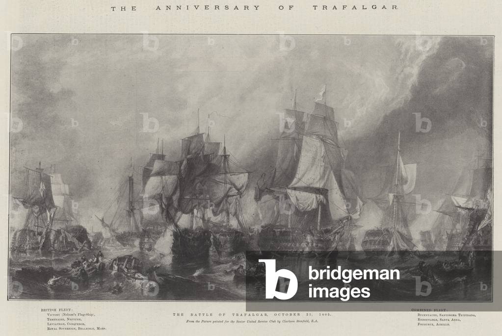 The Anniversary of Trafalgar, the Battle of Trafalgar, 21 October 1805 (litho)