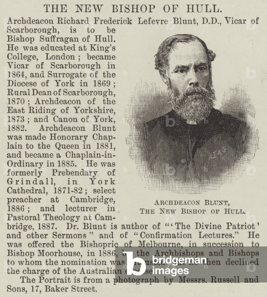 Archdeacon Blunt, the New Bishop of Hull (engraving)