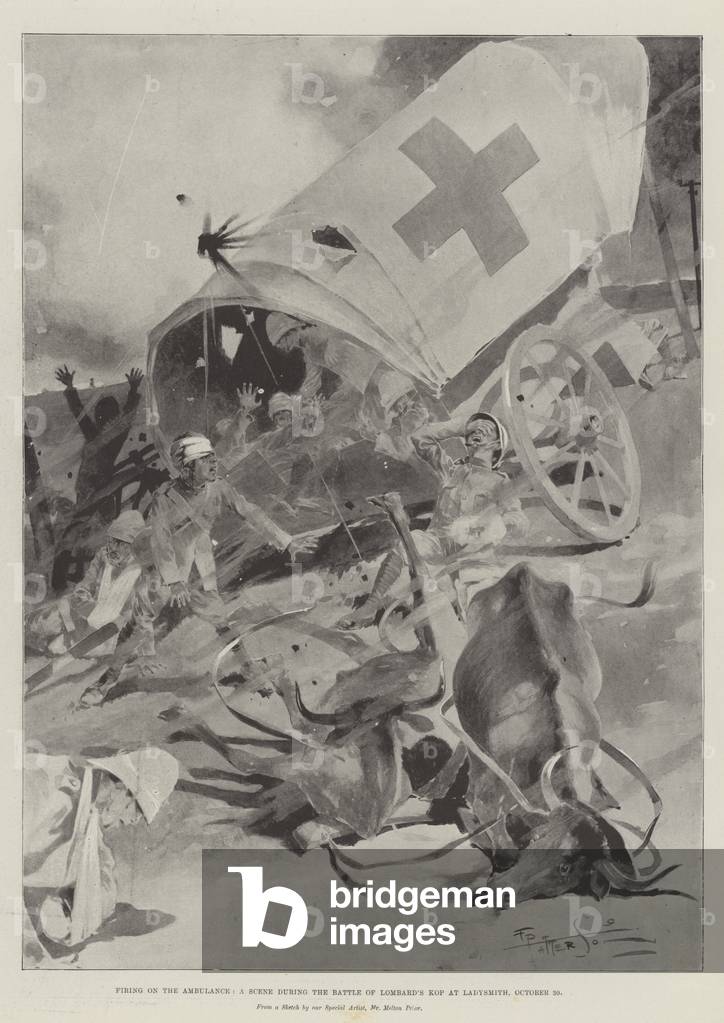 Firing on the Ambulance, a Scene during the Battle of Lombard's Kop at Ladysmith, 30 October (litho)