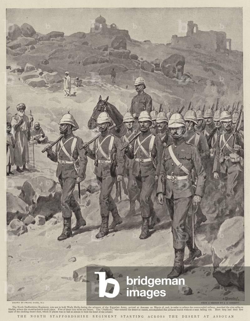 The North Staffordshire Regiment starting Across the Desert at Assouan (litho)