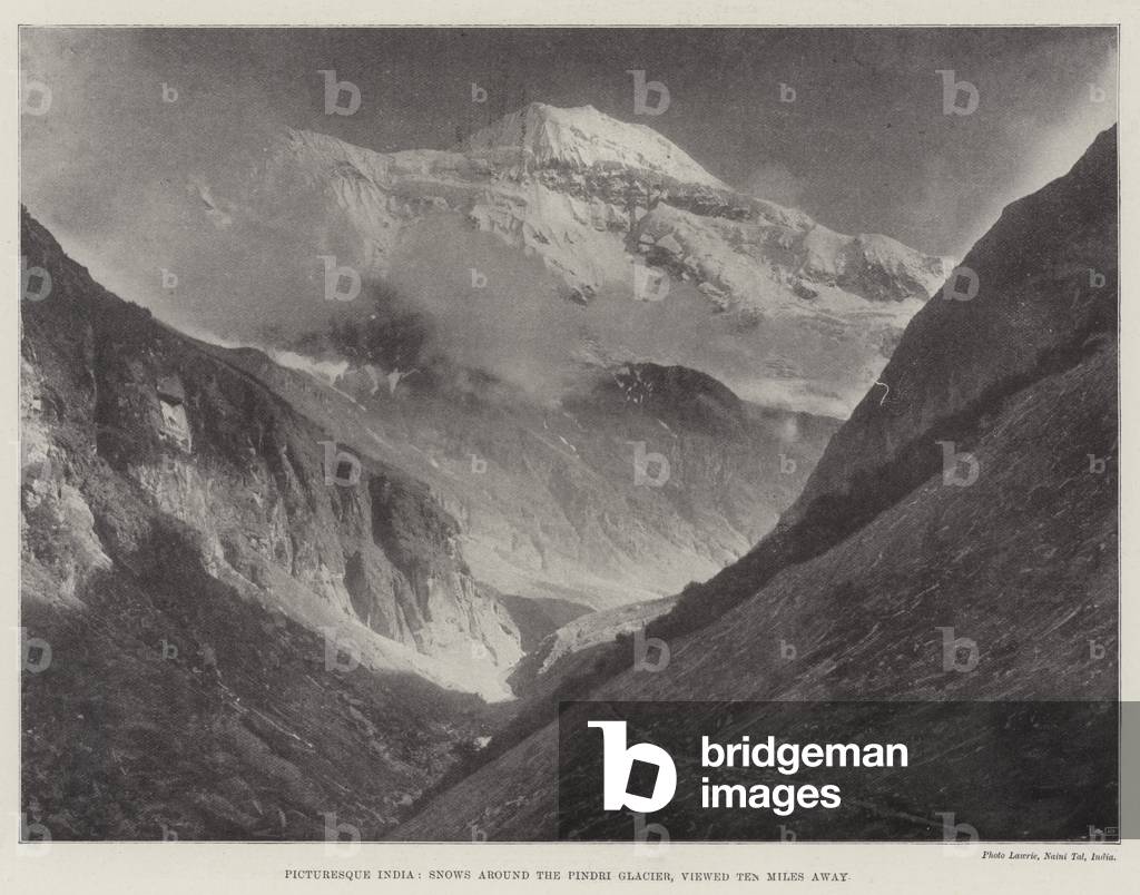 Picturesque India, Snows around the Pindri Glacier, viewed Ten Miles away (b/w photo)