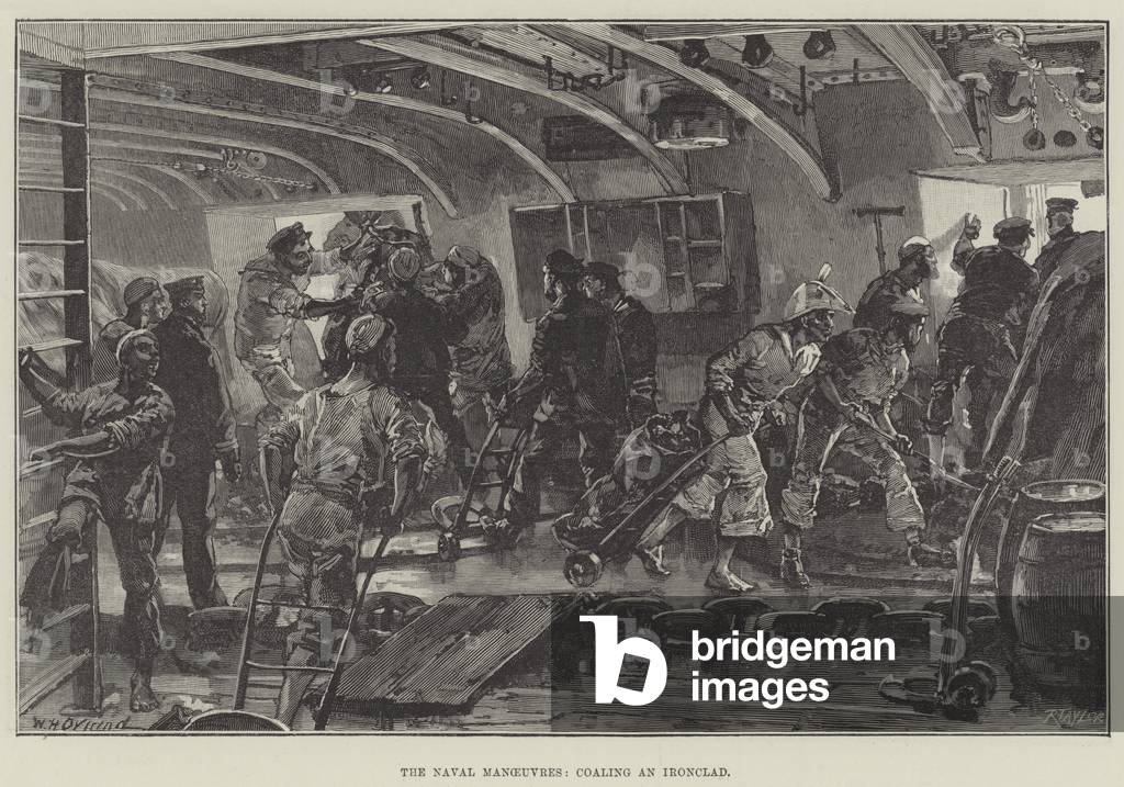 The Naval Manoeuvres, coaling an Ironclad (engraving)